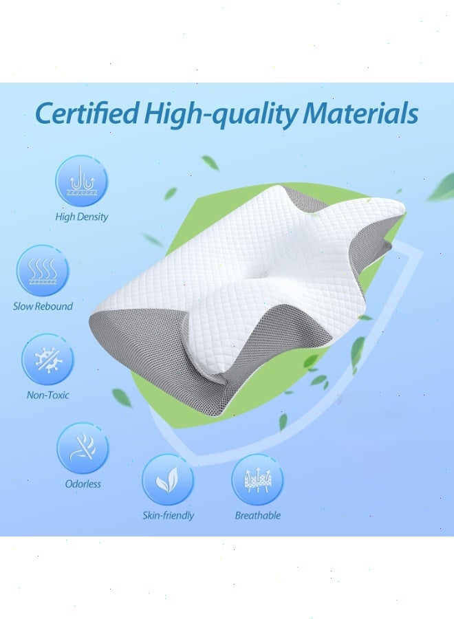 Yoawllty Memory Foam Pillow, 2 in 1 Cervical Pillow for Sleeping, Ergonomic Contour Orthopedic Pillow for Neck Pain,Ergonomic Pillows for Side Back Stomach Sleepers (Grey) - Image 2